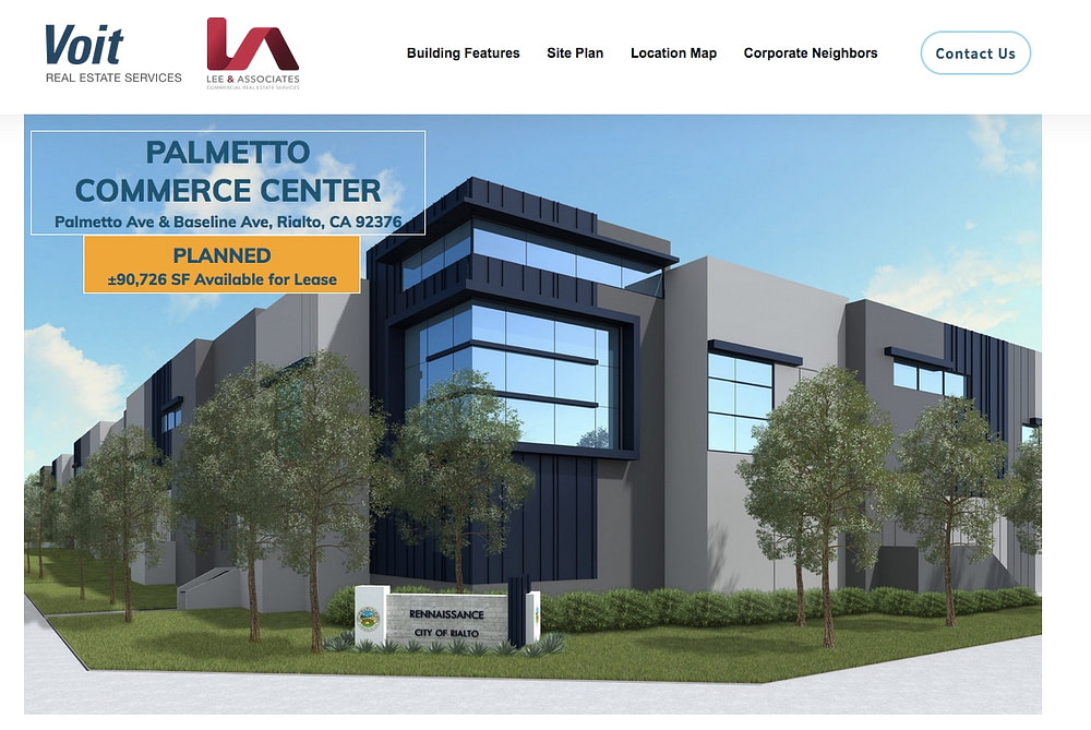 custom property website for industrial real estate listing in Rialto, CA