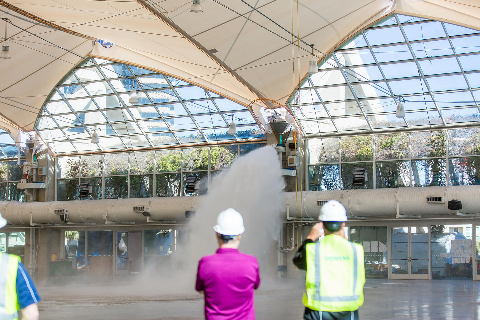 Still photograph from fire suppression demonstration and training video.