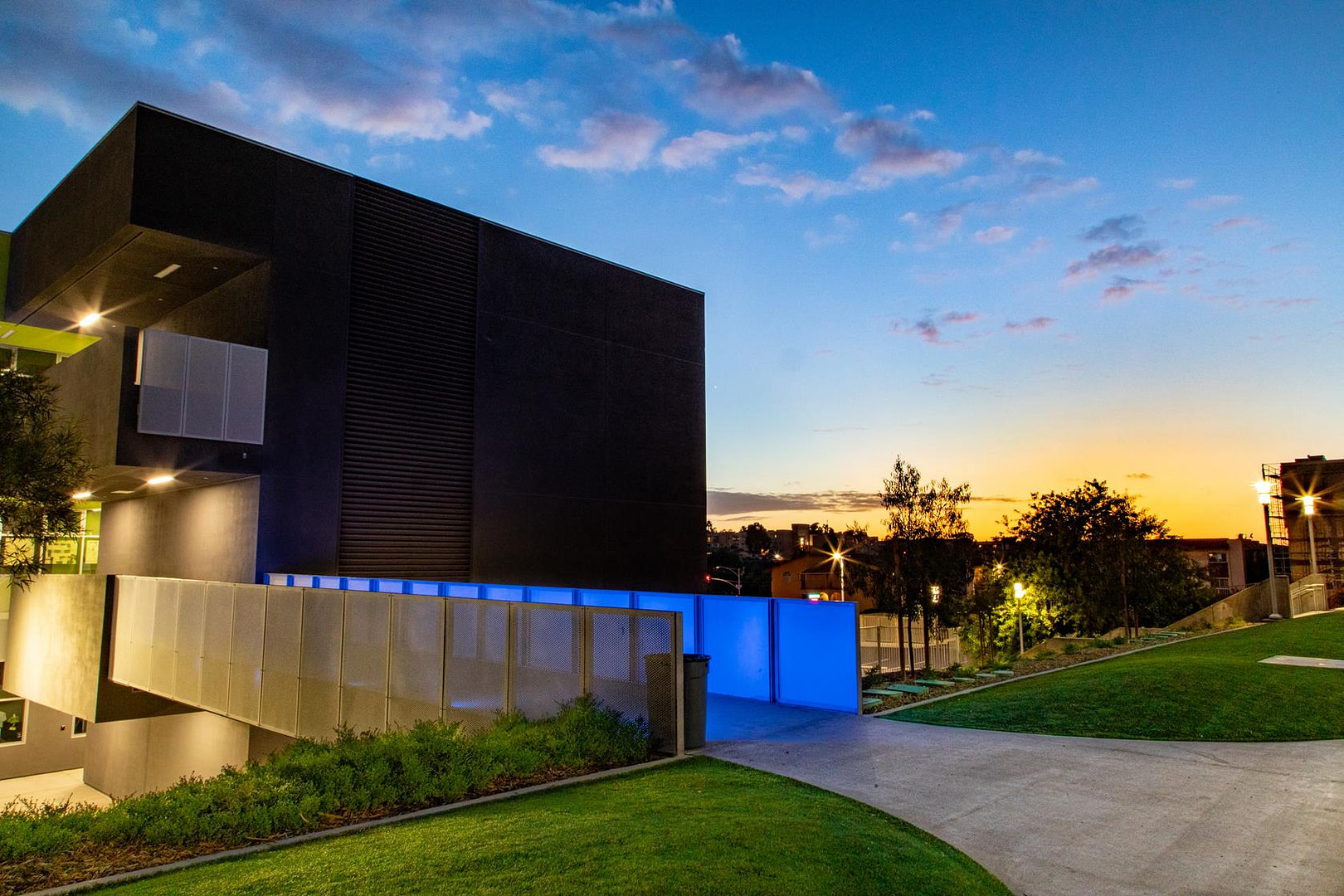 Professional nighttime final photography Horace Mann Middle School in San Diego