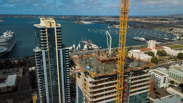 Aerial Progress Phototography of 32nd floor Savina building construction in downtown San Diegpo